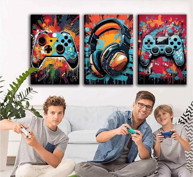 3Pcs Cool Gaming Wall Art Retro Video Game watercolor Posters Pictures Colorful - Image 6