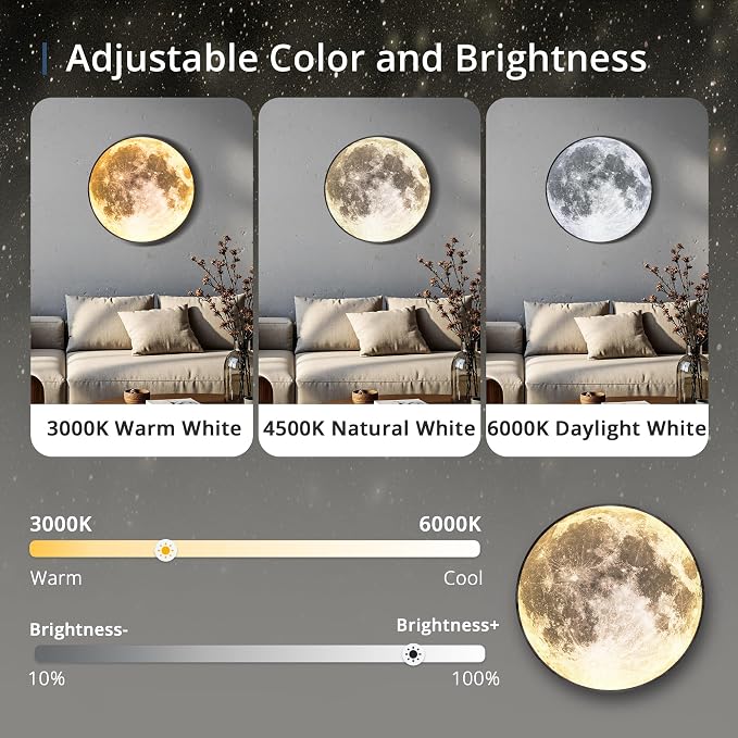 Dimmable Moon Wall Light 12 inch Wall Lights - Image 3