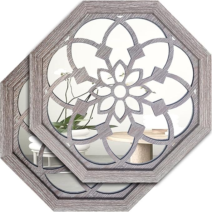 ZOLAPI 2 PCS 20 inch Octagon Wall-Mounted Mirrors, Vintage Farmhouse Mirror by ZOLAPI