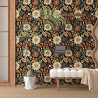 Boho Wallpaper Peel and Stick, Vintage Black Brown/Green Floral Contact Paper - Image 2