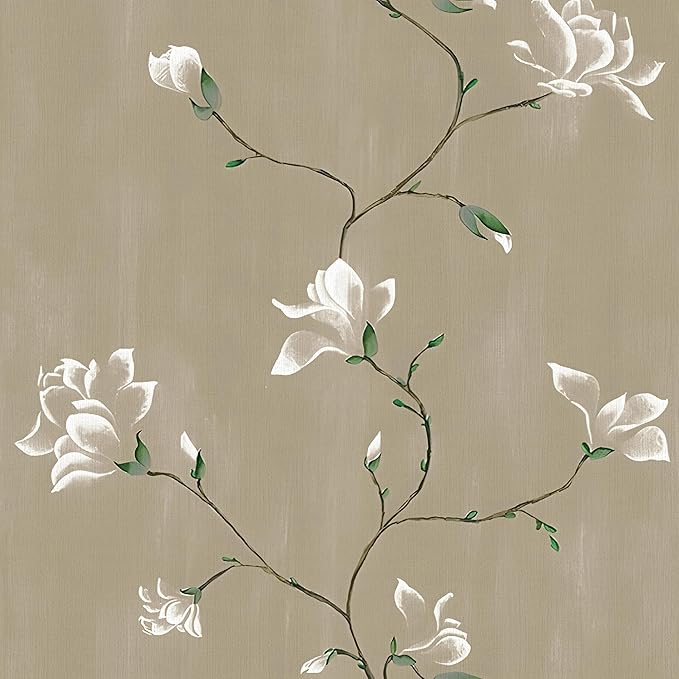 Laatse Floral Wallpaper Peel and Stick 17.5" x 393" Khaki Floral Contact Paper by Laatse