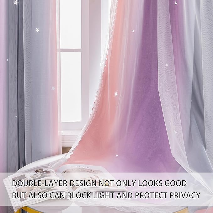 XiDi Curtains for Bedroom Decor, Rainbow GreyPinkPu-52-45 - Image 4