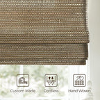 TWOPAGES Natural Woven No Drill Roman Shades, Custom Cordless Blackout Bamboo - Image 4