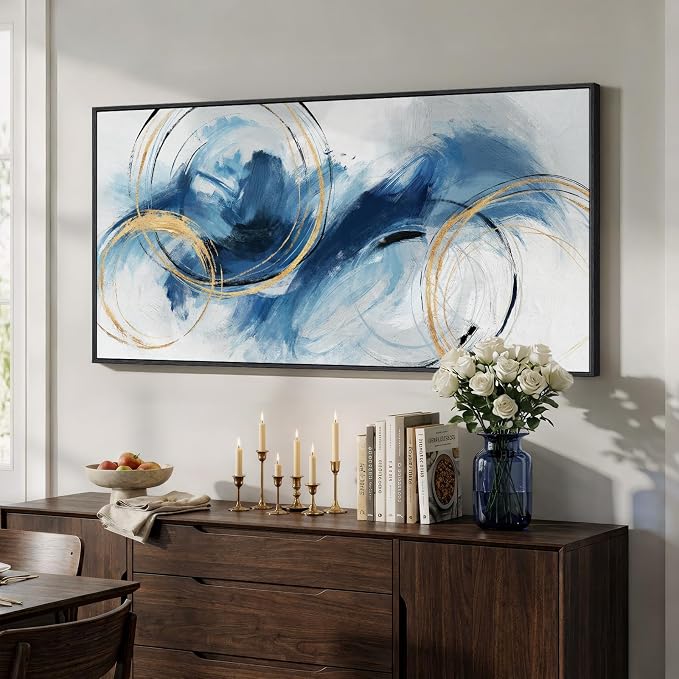 Extra Large Framed Navy Blue Abstract Canvas Wall Art - Image 2