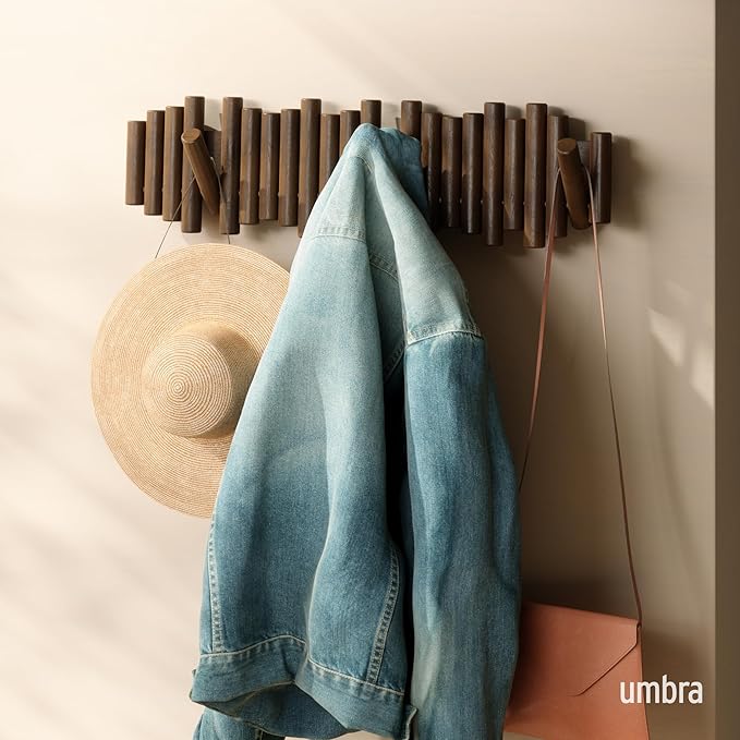 Umbra Picket Coat Rack with 8 Hooks – Walnut Wall-Mounted Coat Rack with - Image 2