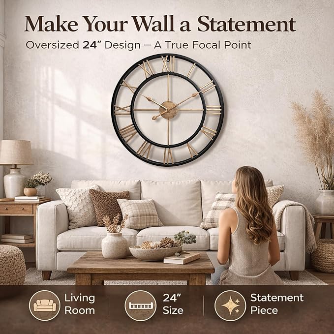 Pytha Sight 24 Inch Large Oversized Farmhouse Modern Decorative Wall Clock - Image 2