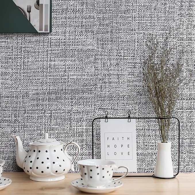 Grey Grasscloth Peel and Stick Wallpaper 17.3"x160" Faux Linen Textured Contact - Image 3