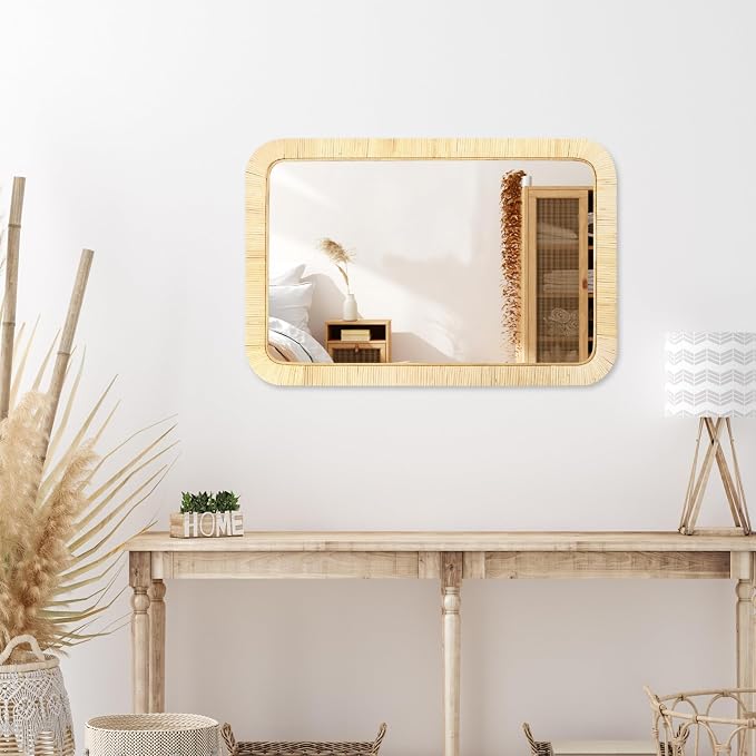 PERFNIQUE Rattan Mirror, Decorative Wall Nursery Decor, Rustic Farmhouse - Image 8