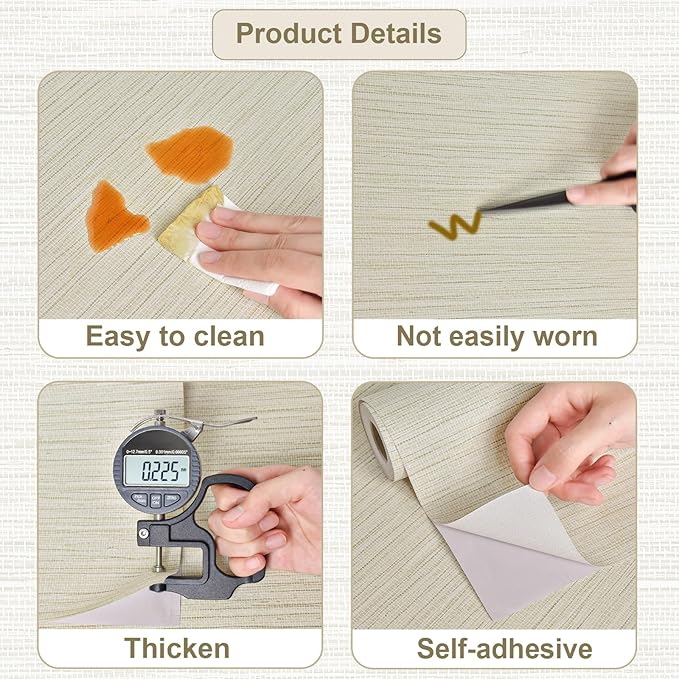 Rugreat Textured Grasscloth Wallpaper Peel and Stick 118inL 17.3inW Beige - Image 3