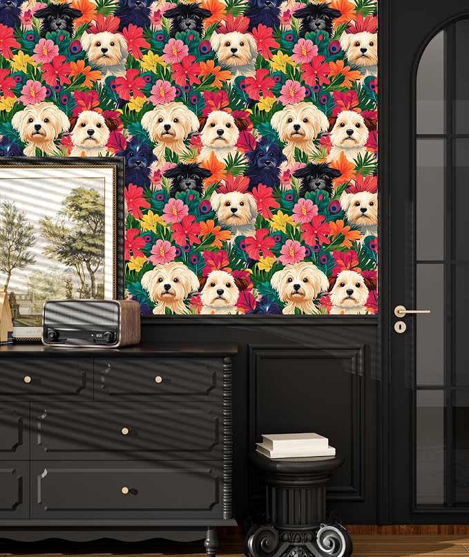 BOKEBEVE Colorful Wallpaper Peel and Stick Dogs Contact Paper Vibrant Bright - Image 3