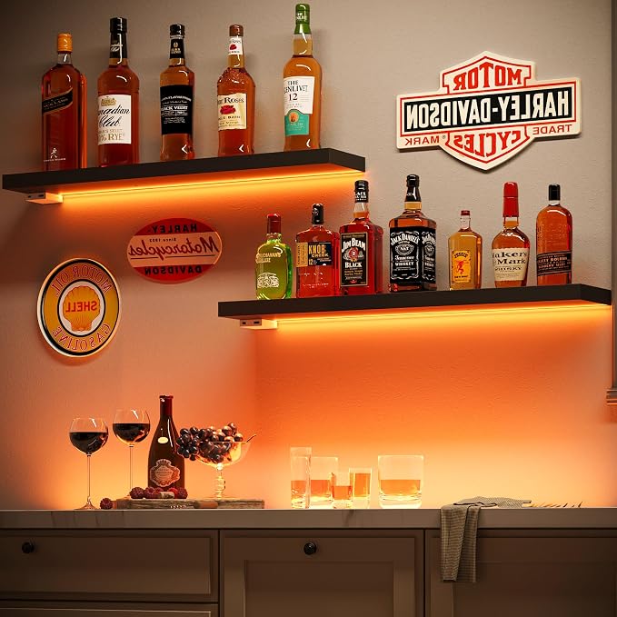 BAMEOS Floating Shelves with RGB LED, Hanging Wall Shelves - Image 3