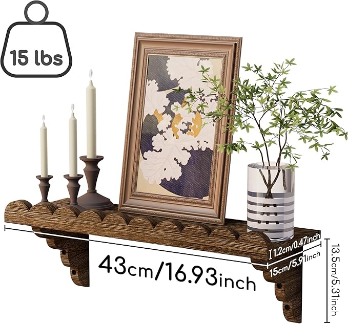 QsQueen Scalloped Wood Wall Shelf – 17 Inch Floating Shelf - Image 3