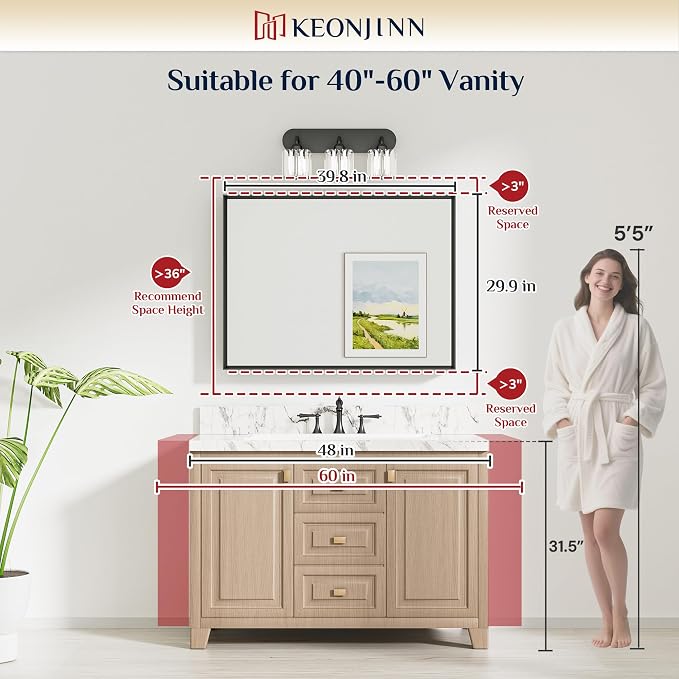 Keonjinn 40 x 30 Inch Brushed Nickel Bathroom Mirrors - Image 7