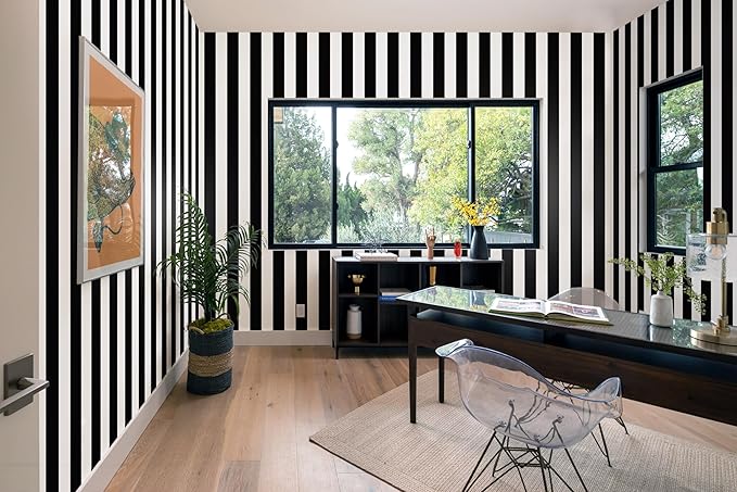 Guvana Stripe Black and White Peel and Stick Wallpaper Self-Adhesive Wallpaper - Image 4