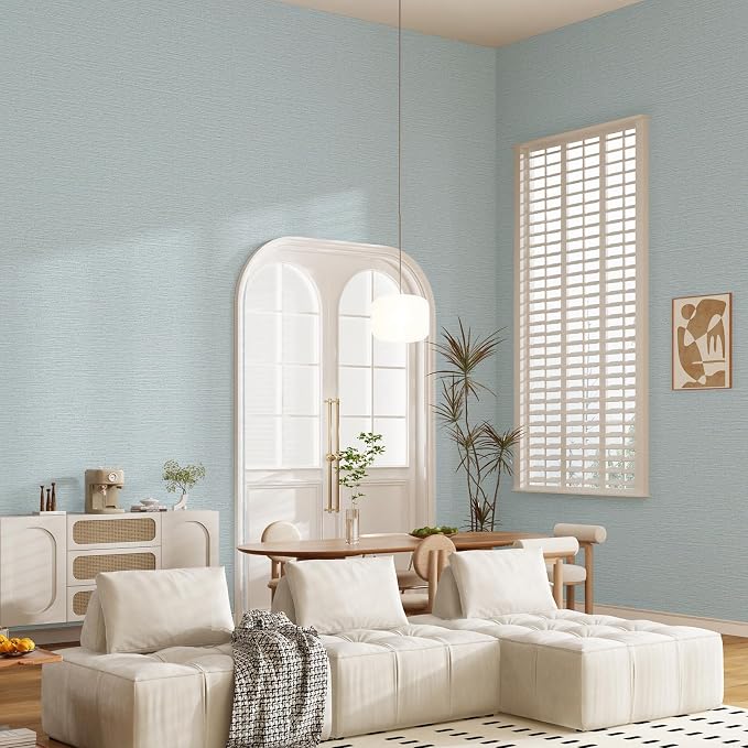 Grasscloth Peel and Stick Wallpaper 20.8"x394" Blue Thick Fabric Textured Linen - Image 2