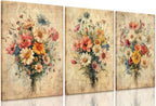 KISSFOX Framed Colorful Wildflower Canvas Wall Art Set Of 3 Flowers Pictures by KISSFOX