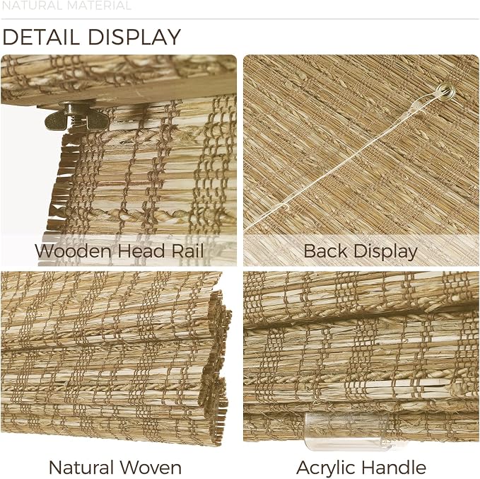TWOPAGES Natural Woven Jute Roman Shades, Custom Cordless No Drill or Motorized - Image 4
