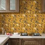Laatse Vintage Bird Wallpaper 17.5"x118" Yellow Chinoiserie Floral Wallpaper - Image 3