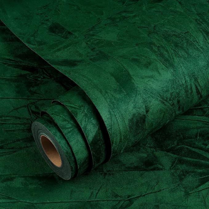 YENHOME Self Adhesive Green Felt Fabric Wallpaper Peel and Stick 30"X200" Green by Yenhome