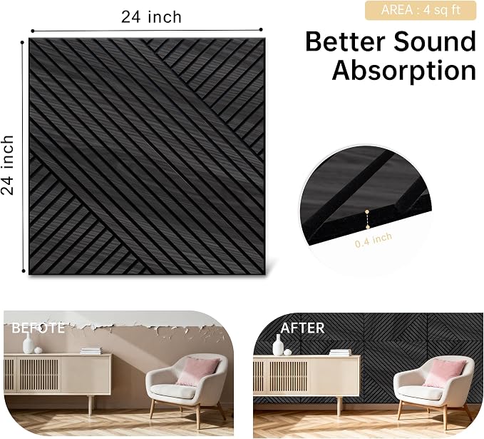 Mollywell Art Acoustic Wall Panels, 24x24 Inch 8 Pack, Wood Veneer, Sound - Image 5