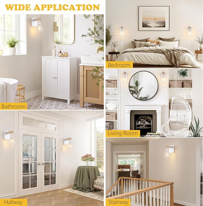 Lomoky White Plug in Wall Sconces Set of Two, Modern Wall Lights - Image 7