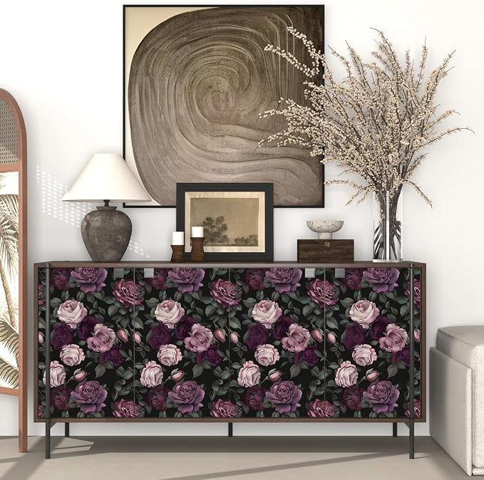 Laatse Purple Floral Peel and Stick Wallpaper Vintage Rose Contact Paper - Image 3