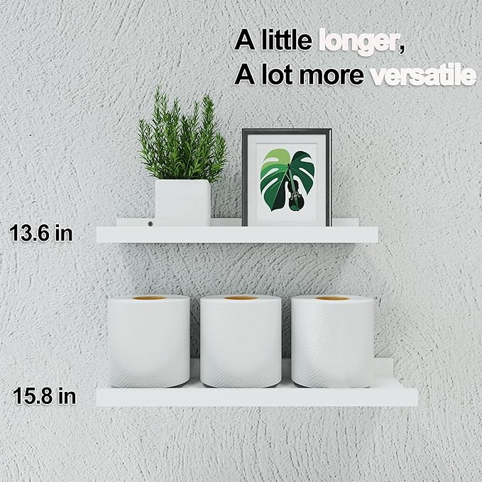 White Floating Shelves for Wall Decor, Wall Mounted Wood Storage Shelf for - Image 5