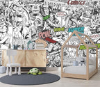 XMPMBM-Cartoon Hand-Painted Comics Nursery Room Fabric Wallpaper Kids Gaming - Image 3