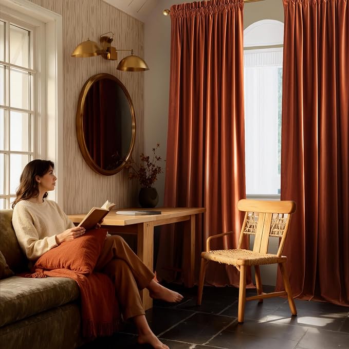 NICETOWN Orange Velvet Curtains 90 inch Long - Image 2