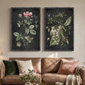 Large Framed Vintage Botanical Wall Art Set of 2, Rustic Retro Dark Floral by Cuspin