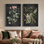 Large Framed Vintage Botanical Wall Art Set of 2, Rustic Retro Dark Floral by Cuspin