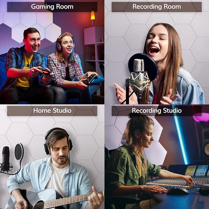 12 Pack Self-adhesive Hexagon Acoustic Panels, TONOR 12"x 10"x 0.4" High - Image 5