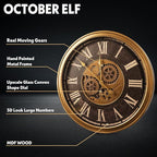 October Elf Large Real Moving Gears Wall Clock 24 Inch Vintage Industrial - Image 2