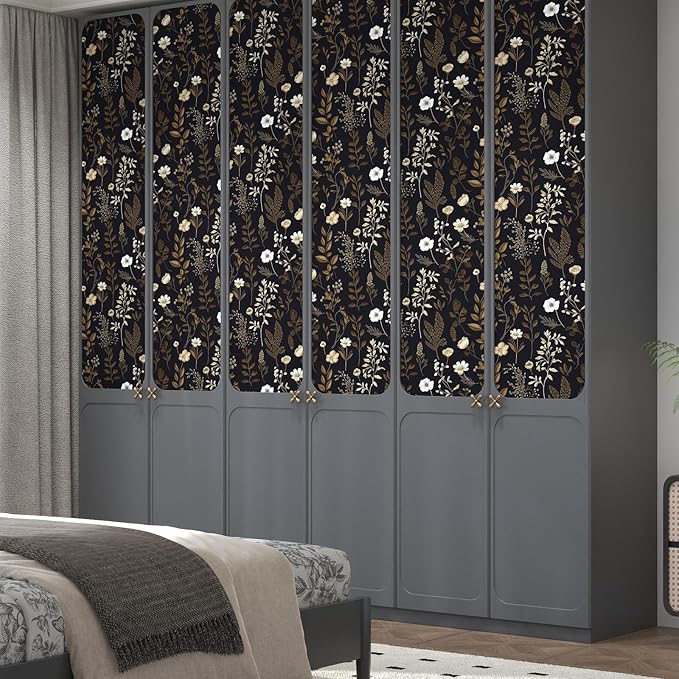 Dark Taupe Floral Peel and Stick Wallpaper, 17.5In x 197In Vintage Black Golden - Image 7