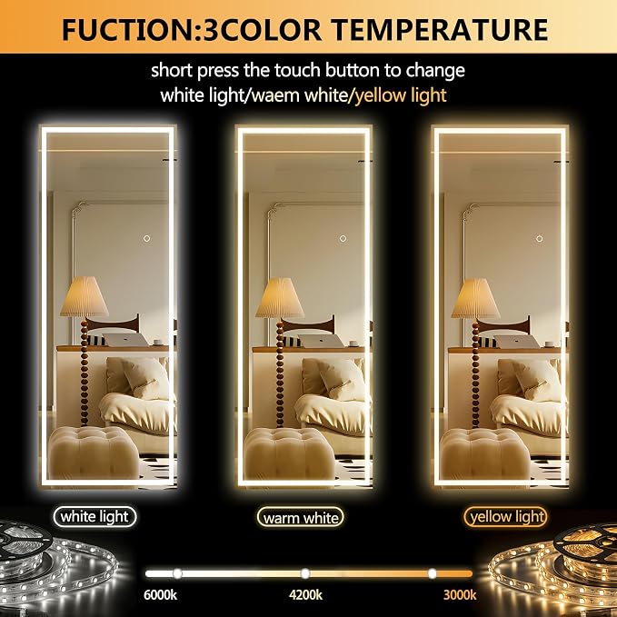 Hasipu Full Length Mirror with Lights, Full Body Dressing Hanging Mounted Mirror - Image 3