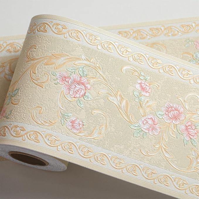 AbaBoorty Yellow Floral Wallpaper Border Decor 394"X4.1" Peel and Stick Wall by AbaBoorty