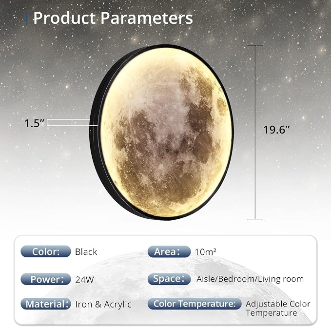 Dimmable Moon Wall Light 19.6 inch Wall Lights - Image 4