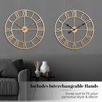 CLXEAST Champagne Gold Metal Wall Clock, Large Roman Numeral 24 Inch Wall Clocks - Image 4