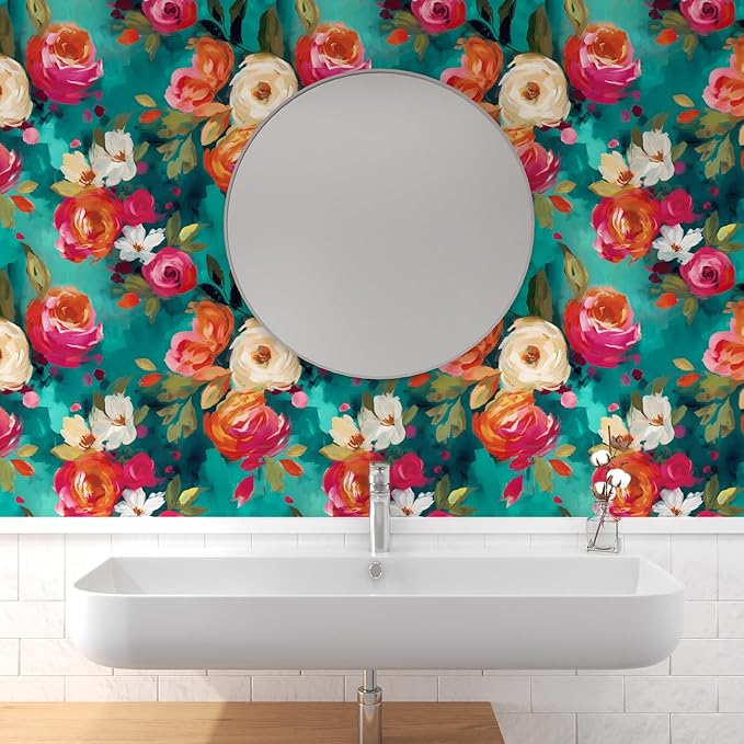 BOKEBEVE Bright Floral Wall Paper Watercolor Peel and Stick Wallpaper Oil - Image 3
