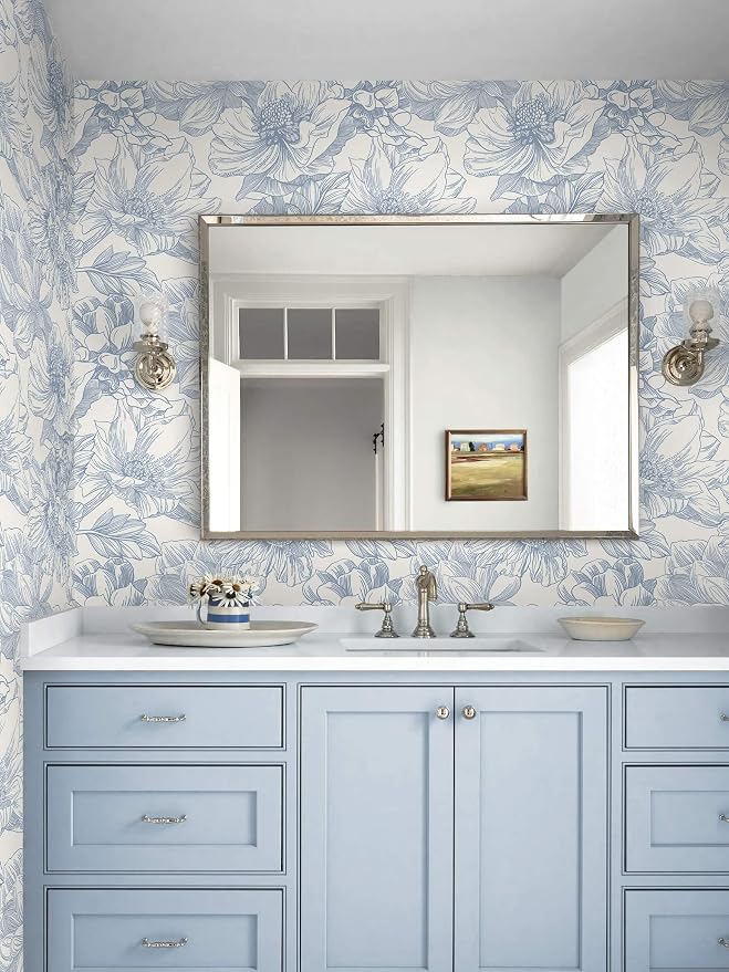 Ismoon Vintage Floral Wallpaper Peel and Stick Beige and Blue Contact Paper - Image 8