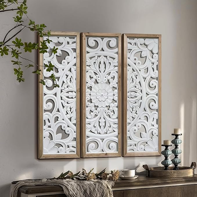 XIAOAIKA Wood Wall Art Vintage Carved Panels, Rustic Farmhouse Wall Decor by XIAOAIKA