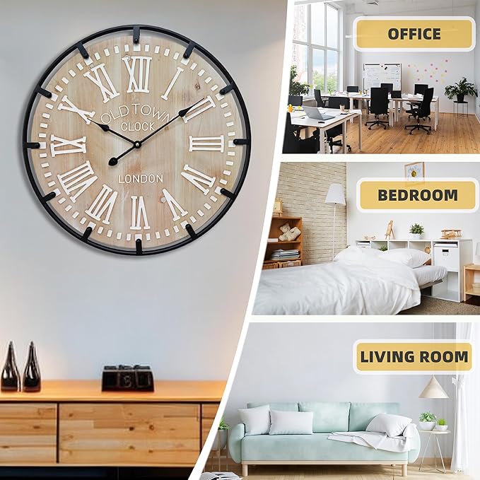 Large Farmhouse Rustic Wooden Wall Clock - Image 2