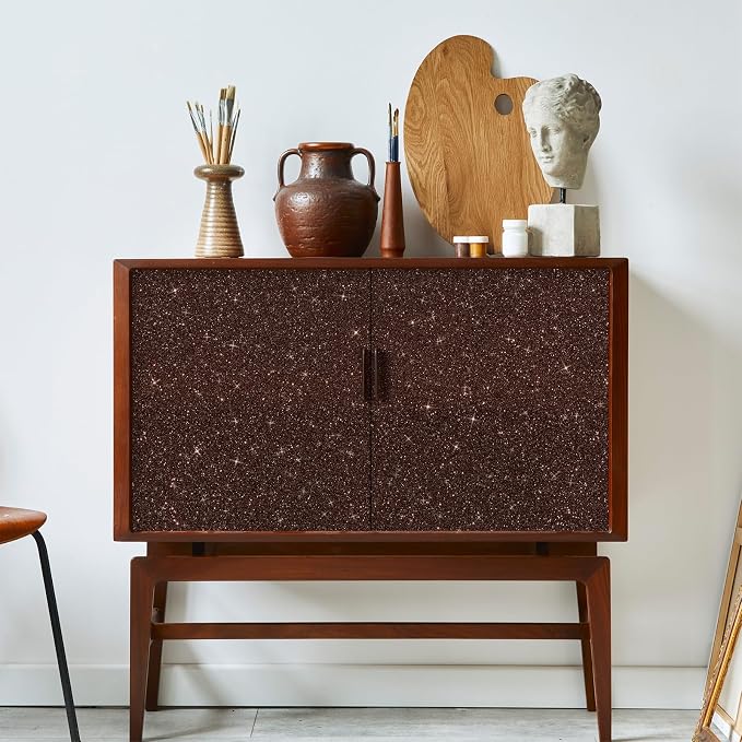 CRE8TIVE 8"x354" Glitter Wallpaper Dark Brown Peel and Stick Wallpaper Border - Image 3
