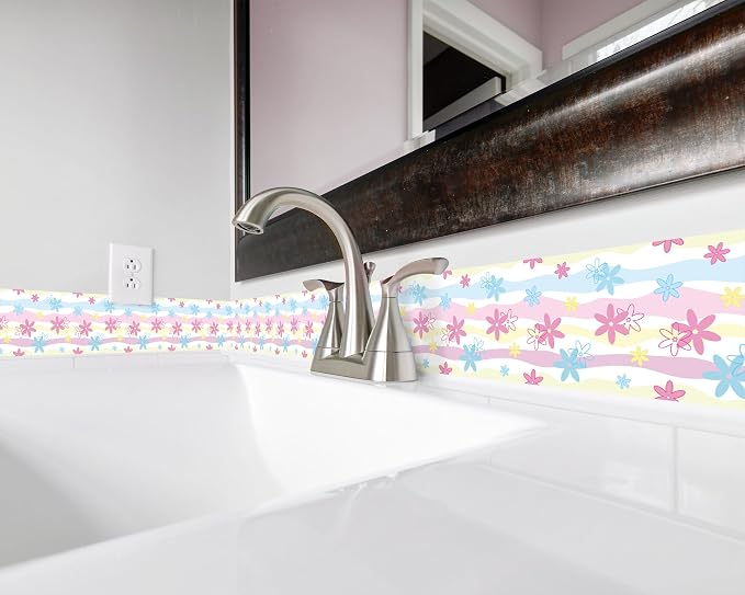 FLFK Mirror Border, Rainbow Flowers Peel and Stick Wallpaper Border Self - Image 4