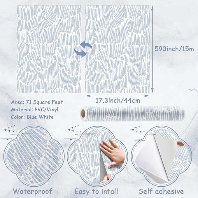 Theper Blue Striped Modern Wallpaper Peel and Stick Wallpaper Boho 17.3"×590" - Image 3