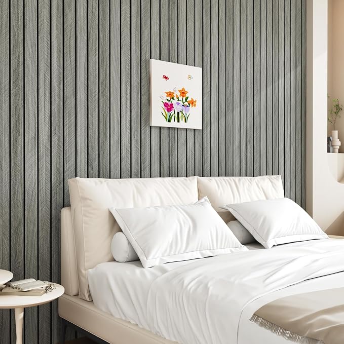 Grey Wood Wall Panels Textured Wood Slats 3D Soundproof Wall Panels Peel and - Image 7
