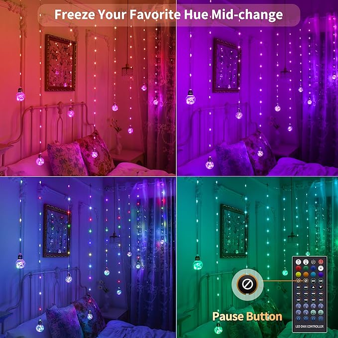 Color Changing Wishing Ball Curtain Lights, 9.8 x 3.3 FT RGB LED Fairy Light - Image 5