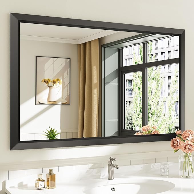 Briivue 48x30 Inch Black Bathroom Mirror by Briivuemodernmirrors