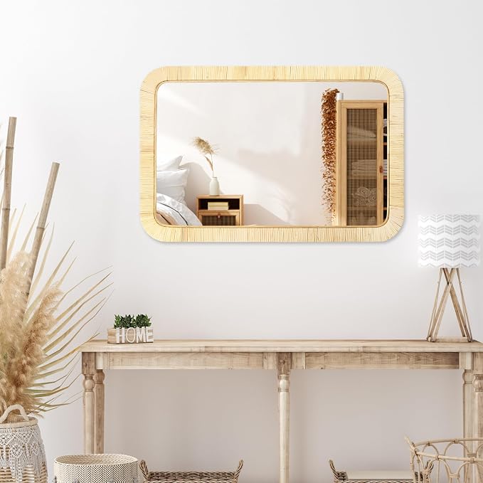 PERFNIQUE Rattan Mirror, Decorative Wall Nursery Decor, Rustic Farmhouse - Image 8