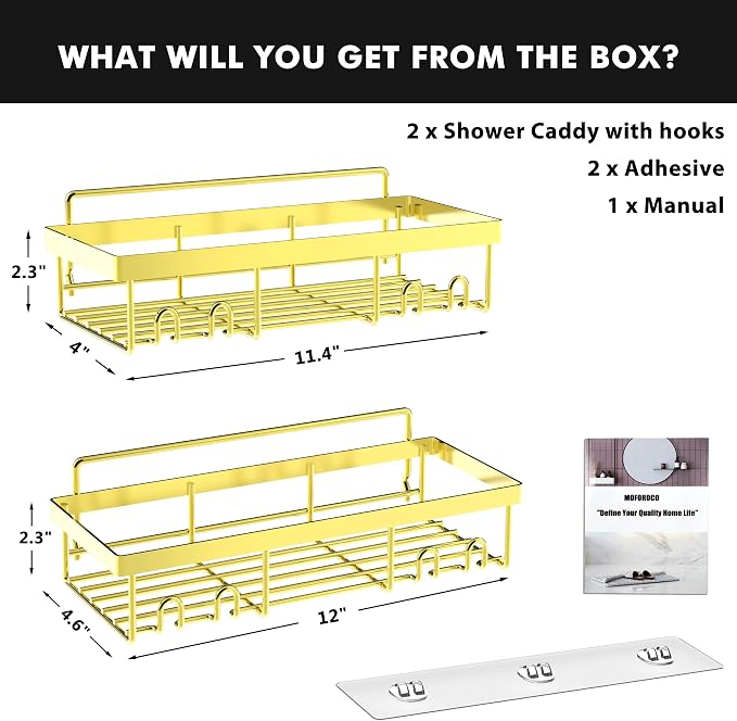Moforoco Shower Caddy Shelf Organizer Rack, Self Adhesive Black Bathroom - Image 7